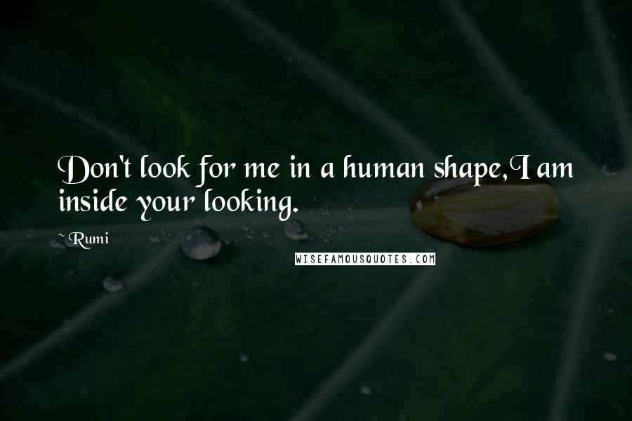 Rumi Quotes: Don't look for me in a human shape,I am inside your looking.