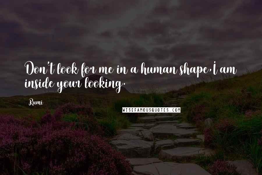 Rumi Quotes: Don't look for me in a human shape,I am inside your looking.