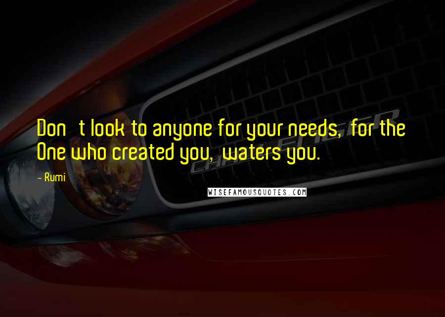 Rumi Quotes: Don't look to anyone for your needs, for the One who created you, waters you.