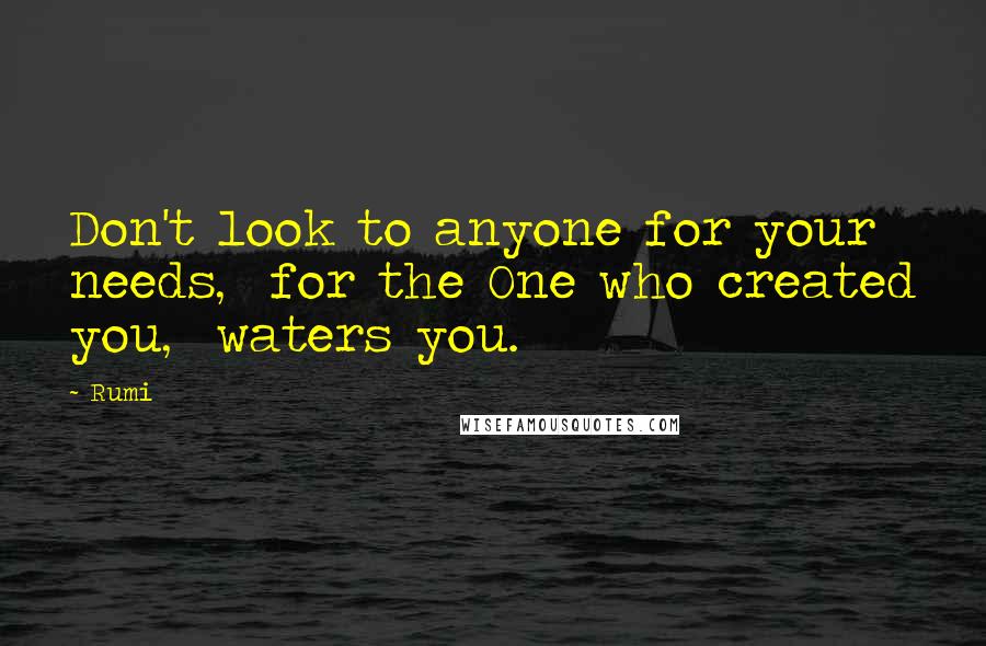 Rumi Quotes: Don't look to anyone for your needs,  for the One who created you,  waters you.