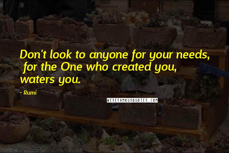 Rumi Quotes: Don't look to anyone for your needs,  for the One who created you,  waters you.