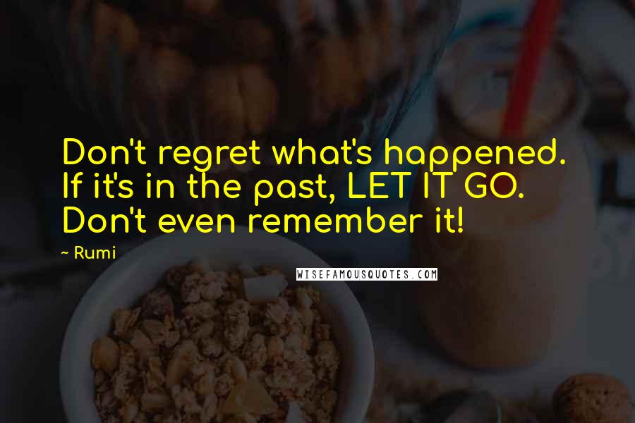 Rumi Quotes: Don't regret what's happened.  If it's in the past, LET IT GO.  Don't even remember it!