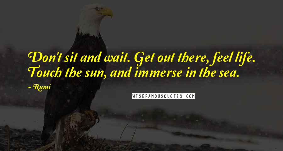 Rumi Quotes: Don't sit and wait. Get out there, feel life. Touch the sun, and immerse in the sea.