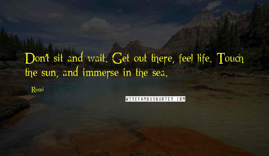 Rumi Quotes: Don't sit and wait. Get out there, feel life. Touch the sun, and immerse in the sea.