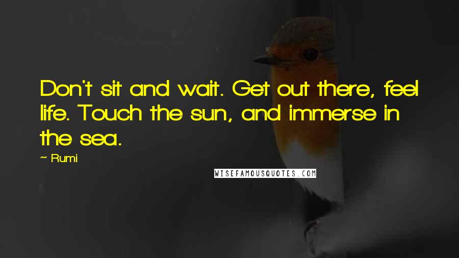 Rumi Quotes: Don't sit and wait. Get out there, feel life. Touch the sun, and immerse in the sea.