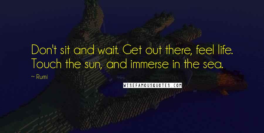 Rumi Quotes: Don't sit and wait. Get out there, feel life. Touch the sun, and immerse in the sea.