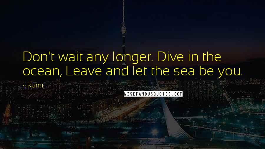 Rumi Quotes: Don't wait any longer. Dive in the ocean, Leave and let the sea be you.