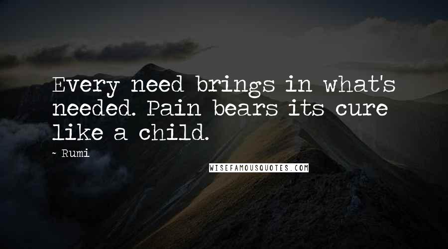 Rumi Quotes: Every need brings in what's needed. Pain bears its cure like a child.