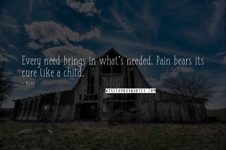 Rumi Quotes: Every need brings in what's needed. Pain bears its cure like a child.