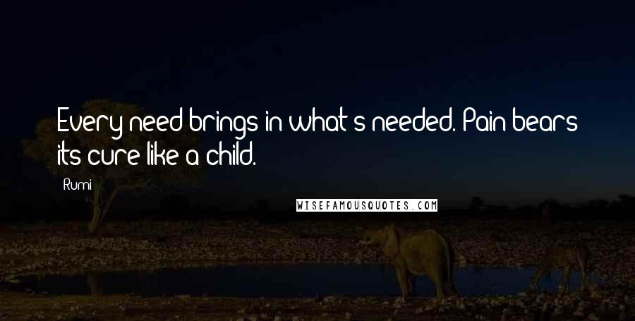 Rumi Quotes: Every need brings in what's needed. Pain bears its cure like a child.