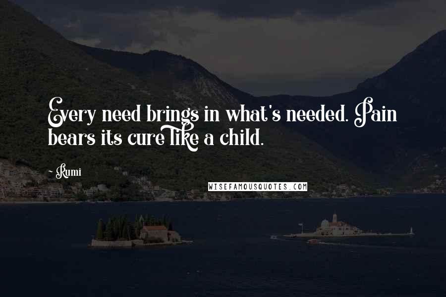 Rumi Quotes: Every need brings in what's needed. Pain bears its cure like a child.