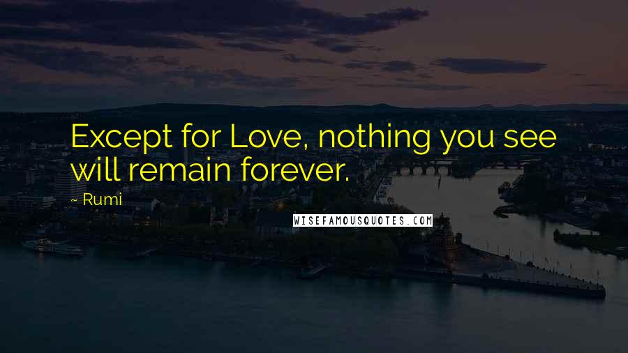 Rumi Quotes: Except for Love, nothing you see will remain forever.