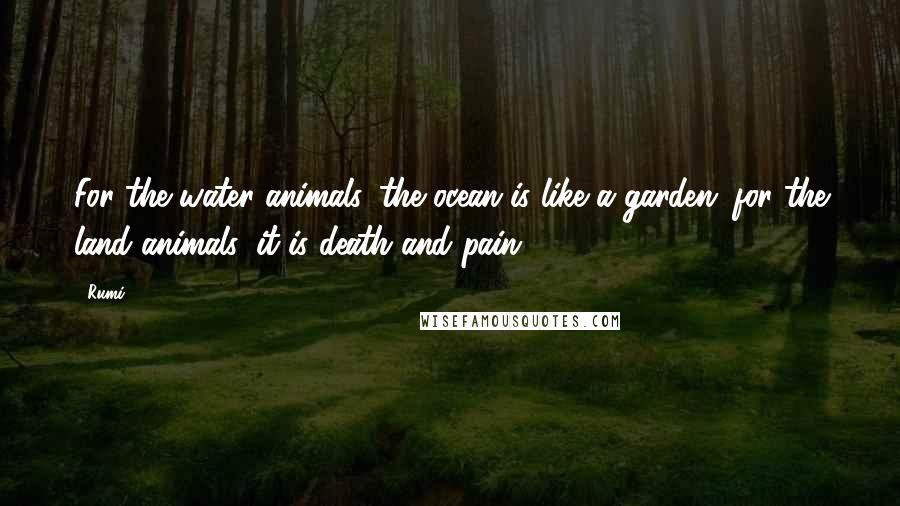 Rumi Quotes: For the water animals, the ocean is like a garden; for the land animals, it is death and pain.