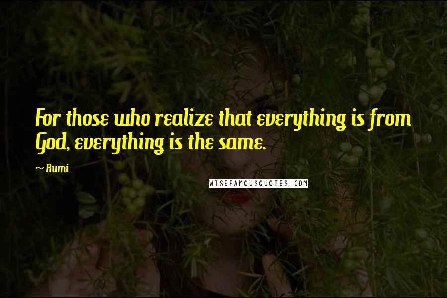 Rumi Quotes: For those who realize that everything is from God, everything is the same.