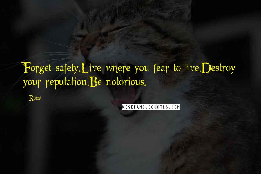 Rumi Quotes: Forget safety.Live where you fear to live.Destroy your reputation.Be notorious.