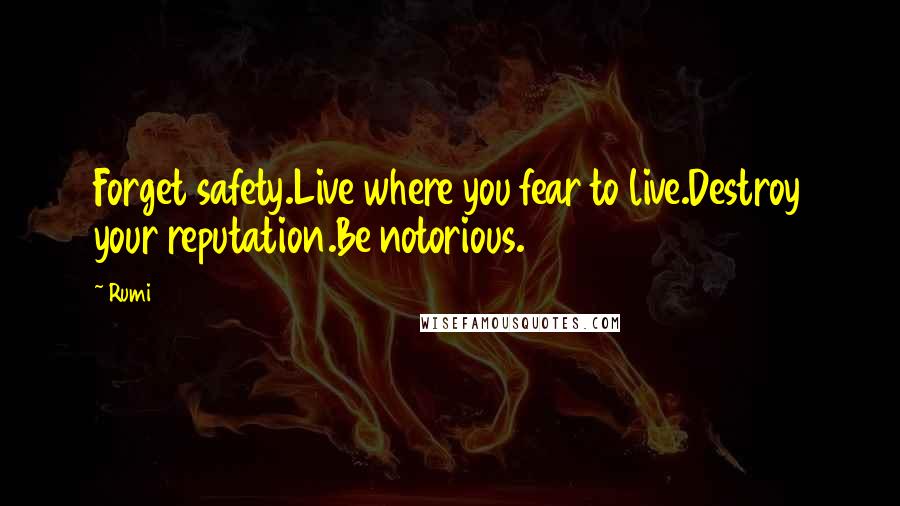 Rumi Quotes: Forget safety.Live where you fear to live.Destroy your reputation.Be notorious.