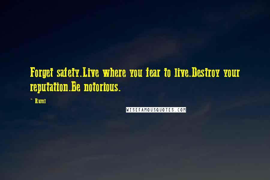 Rumi Quotes: Forget safety.Live where you fear to live.Destroy your reputation.Be notorious.