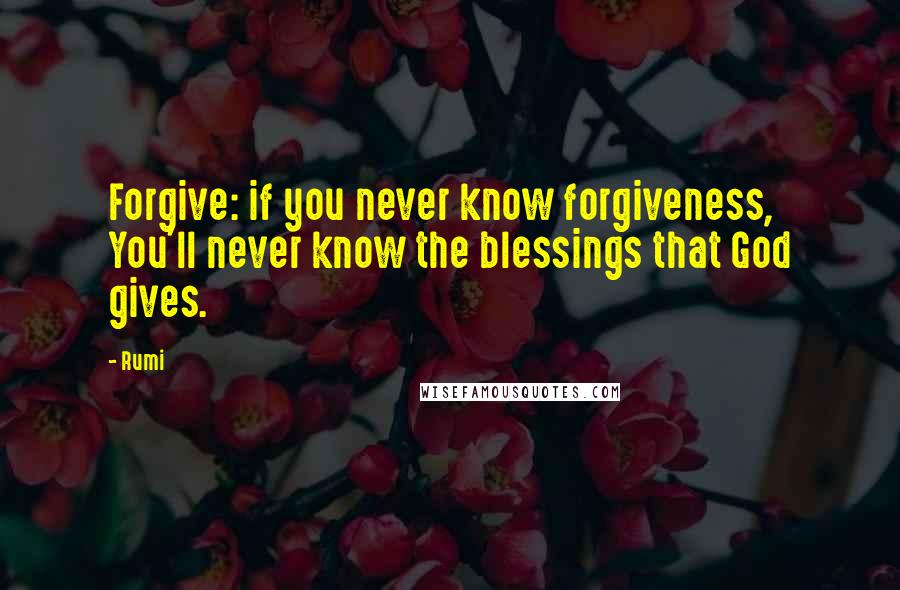 Rumi Quotes: Forgive: if you never know forgiveness, You'll never know the blessings that God gives.
