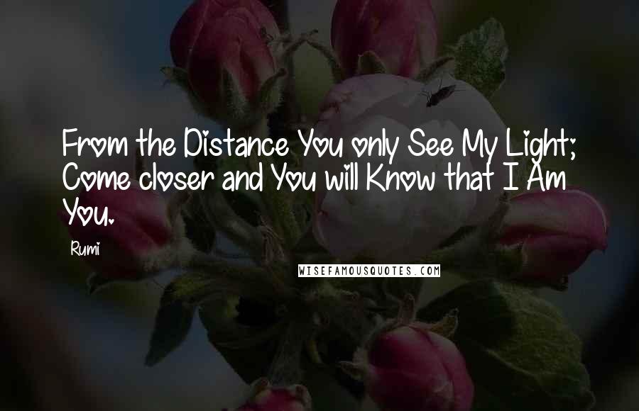 Rumi Quotes: From the Distance You only See My Light; Come closer and You will Know that I Am You.