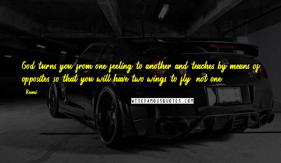 Rumi Quotes: God turns you from one feeling to another and teaches by means of opposites so that you will have two wings to fly, not one