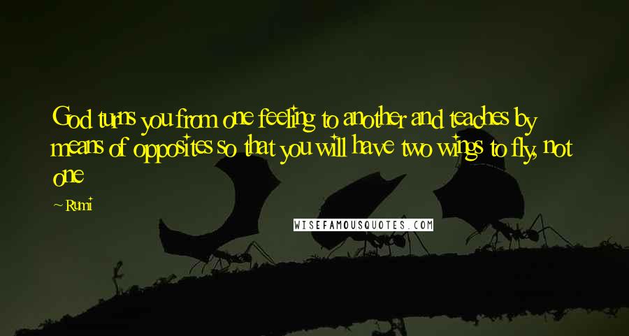 Rumi Quotes: God turns you from one feeling to another and teaches by means of opposites so that you will have two wings to fly, not one