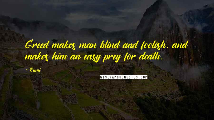 Rumi Quotes: Greed makes man blind and foolish, and makes him an easy prey for death.