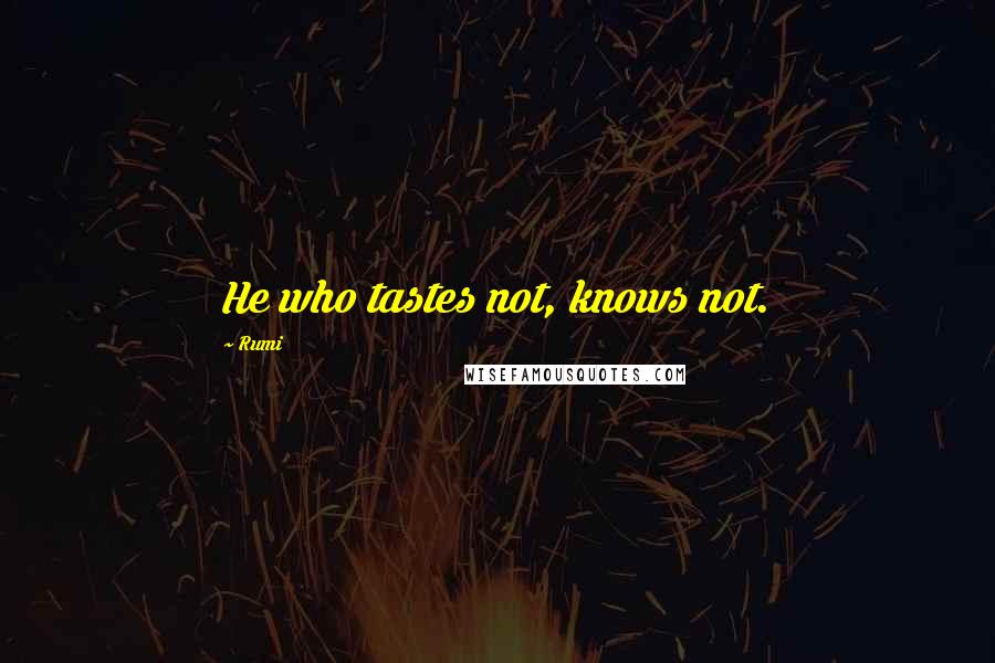 Rumi Quotes: He who tastes not, knows not.