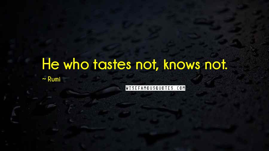 Rumi Quotes: He who tastes not, knows not.