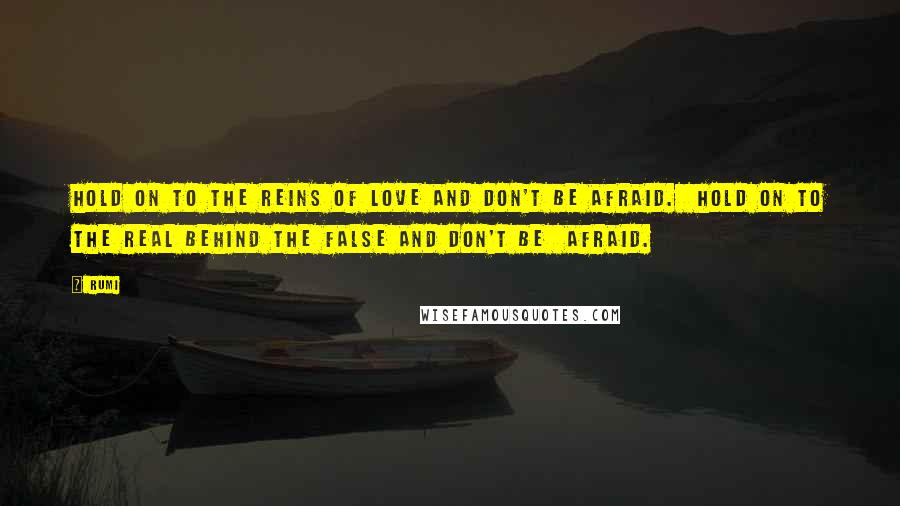 Rumi Quotes: Hold on to the reins of Love and don't be afraid. Hold on to the real behind the false and don't be afraid.