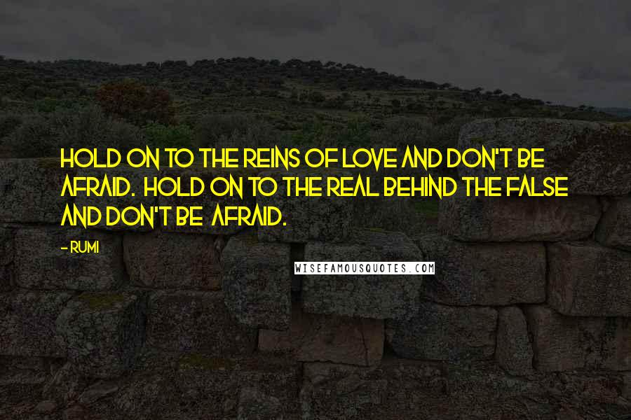 Rumi Quotes: Hold on to the reins of Love and don't be afraid. Hold on to the real behind the false and don't be afraid.