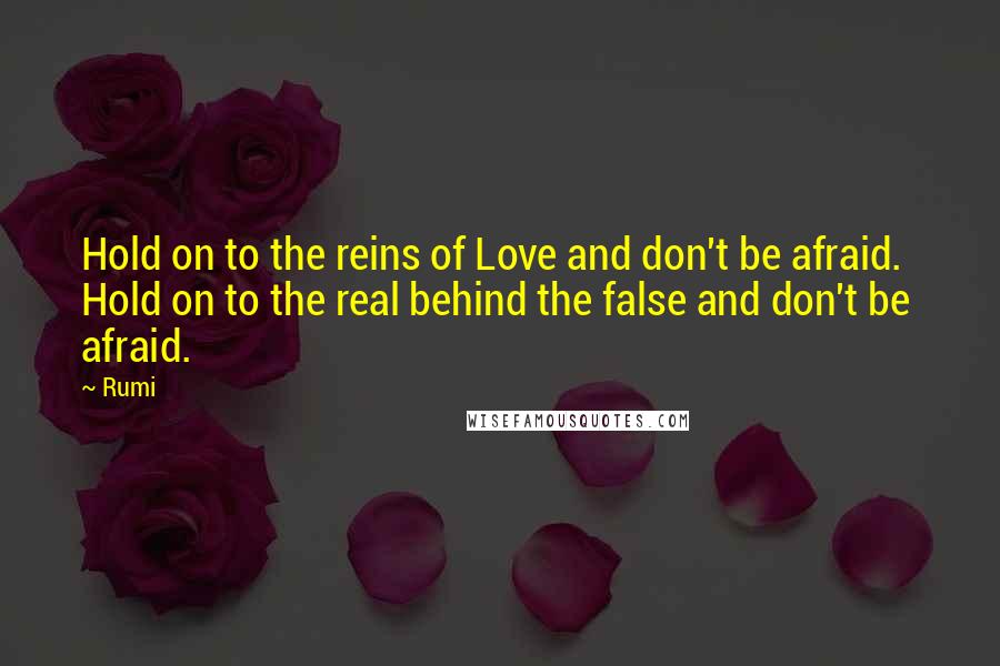 Rumi Quotes: Hold on to the reins of Love and don't be afraid. Hold on to the real behind the false and don't be afraid.