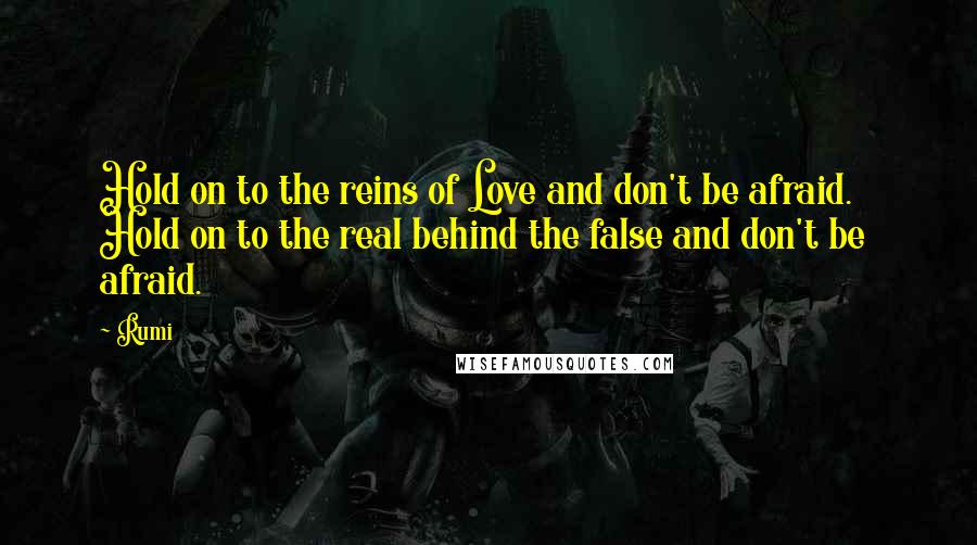 Rumi Quotes: Hold on to the reins of Love and don't be afraid. Hold on to the real behind the false and don't be afraid.