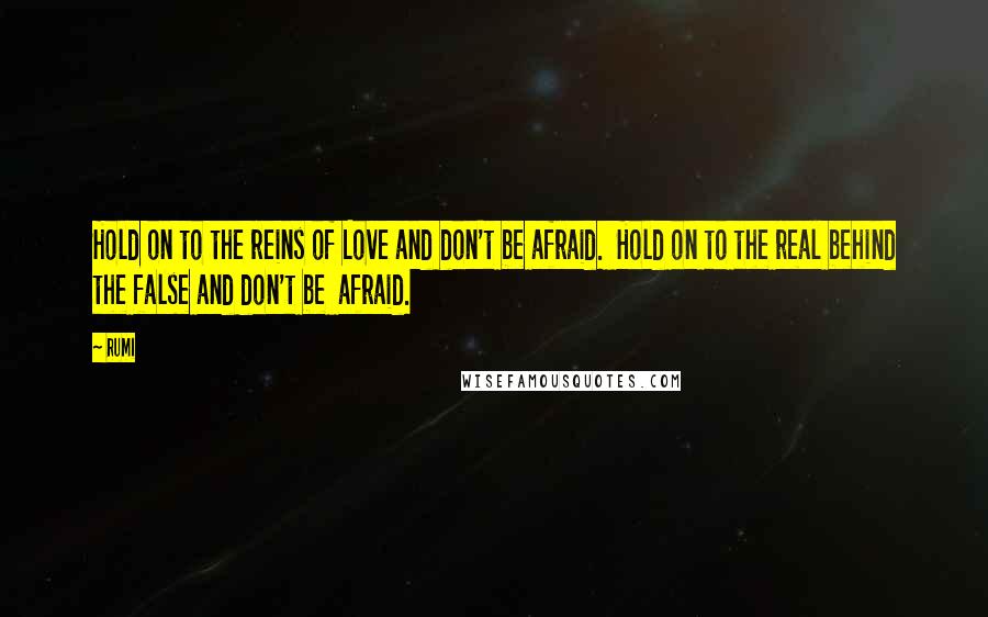 Rumi Quotes: Hold on to the reins of Love and don't be afraid. Hold on to the real behind the false and don't be afraid.