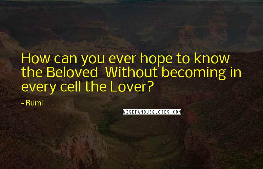 Rumi Quotes: How can you ever hope to know the Beloved  Without becoming in every cell the Lover?