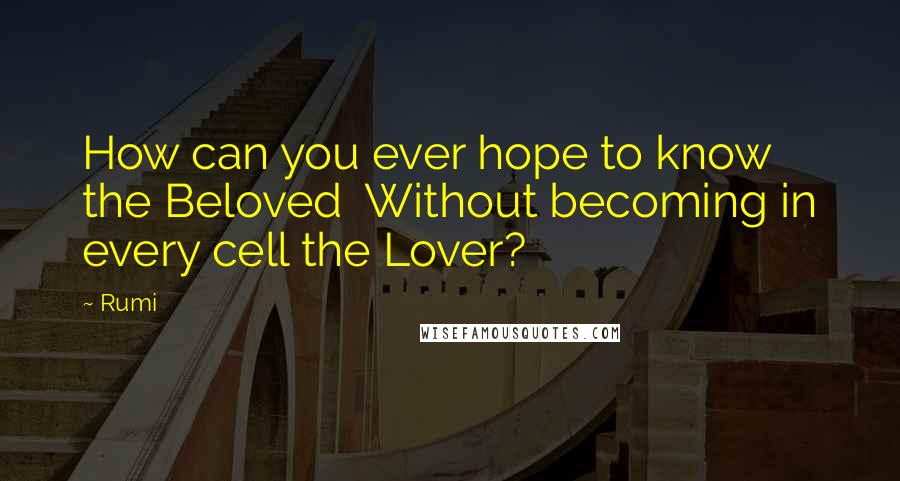 Rumi Quotes: How can you ever hope to know the Beloved Without becoming in every cell the Lover?