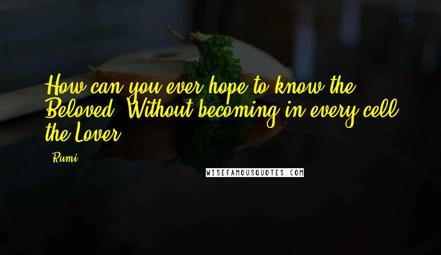 Rumi Quotes: How can you ever hope to know the Beloved Without becoming in every cell the Lover?