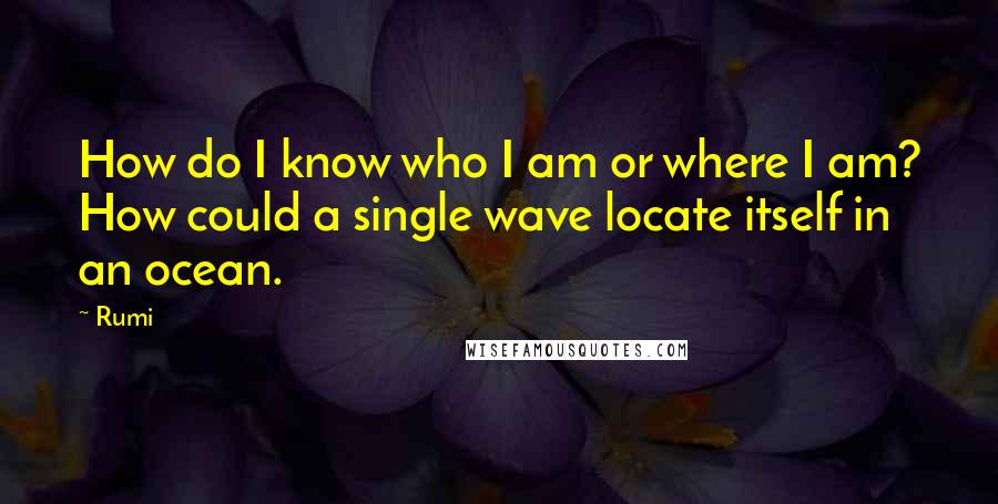 Rumi Quotes: How do I know who I am or where I am? How could a single wave locate itself in an ocean.