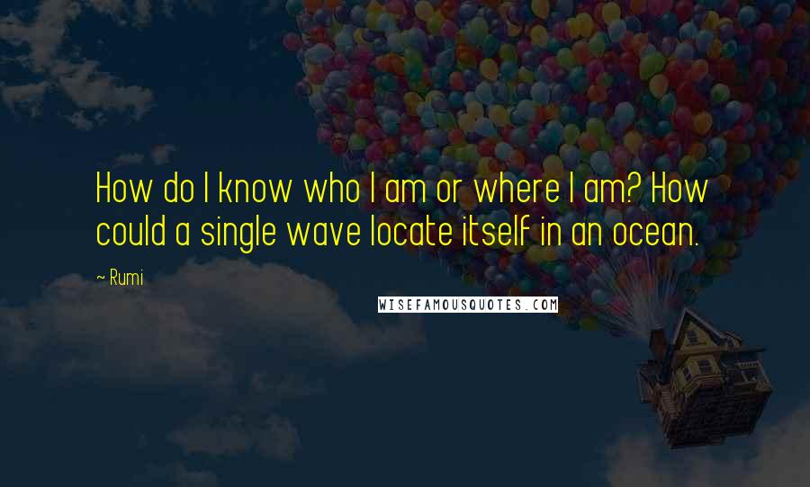 Rumi Quotes: How do I know who I am or where I am? How could a single wave locate itself in an ocean.