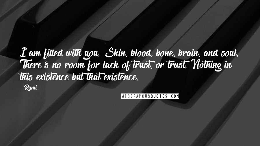 Rumi Quotes: I am filled with you. Skin, blood, bone, brain, and soul. There's no room for lack of trust, or trust. Nothing in this existence but that existence.