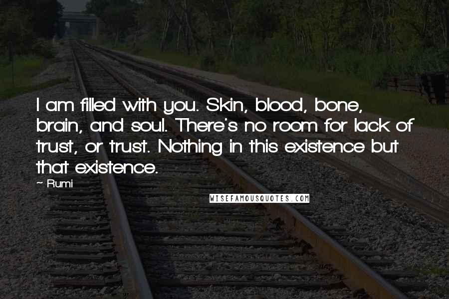 Rumi Quotes: I am filled with you. Skin, blood, bone, brain, and soul. There's no room for lack of trust, or trust. Nothing in this existence but that existence.