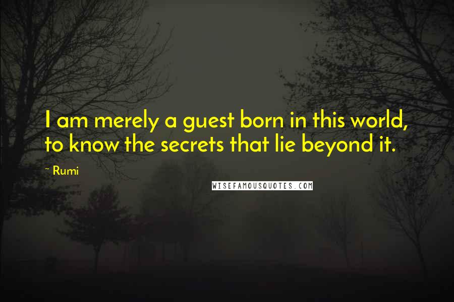 Rumi Quotes: I am merely a guest born in this world, to know the secrets that lie beyond it.