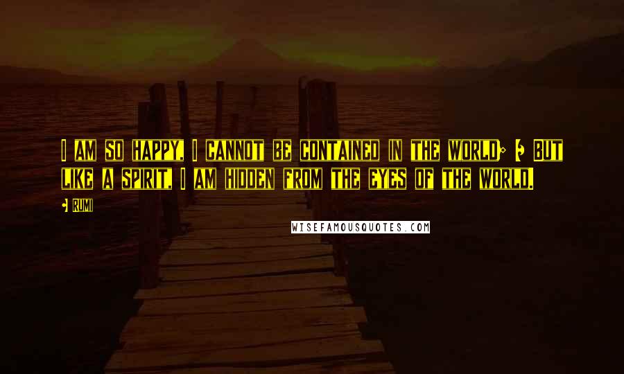 Rumi Quotes: I am so happy, I cannot be contained in the world; / But like a spirit, I am hidden from the eyes of the world.