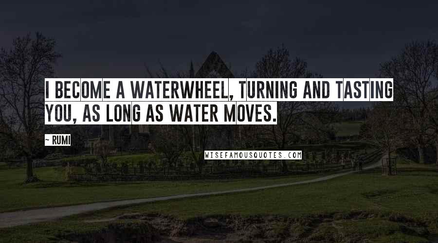 Rumi Quotes: I become a waterwheel, turning and tasting you, as long as water moves.