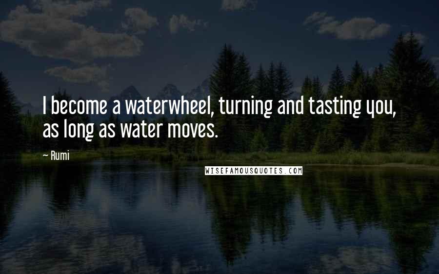 Rumi Quotes: I become a waterwheel, turning and tasting you, as long as water moves.