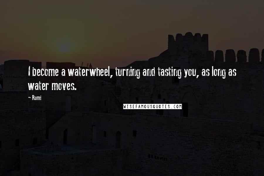 Rumi Quotes: I become a waterwheel, turning and tasting you, as long as water moves.