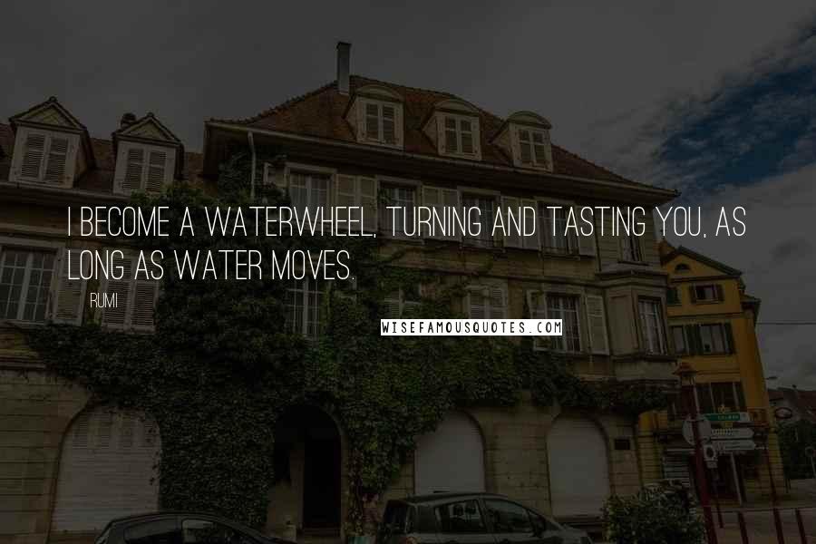 Rumi Quotes: I become a waterwheel, turning and tasting you, as long as water moves.