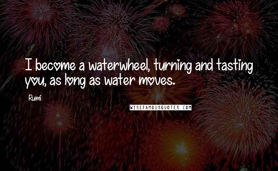 Rumi Quotes: I become a waterwheel, turning and tasting you, as long as water moves.