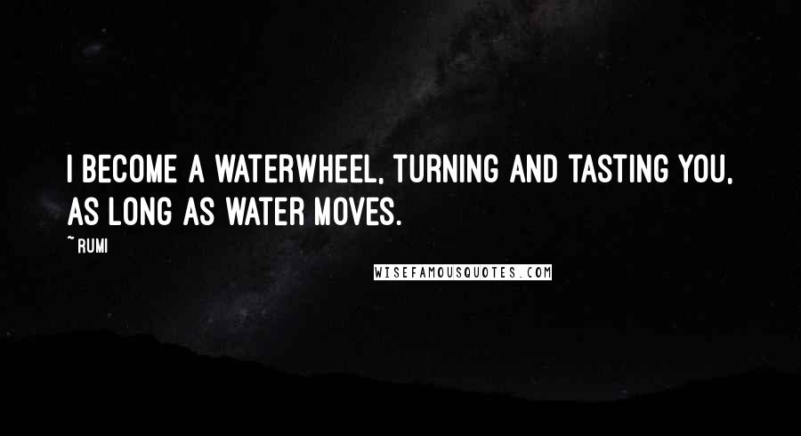 Rumi Quotes: I become a waterwheel, turning and tasting you, as long as water moves.