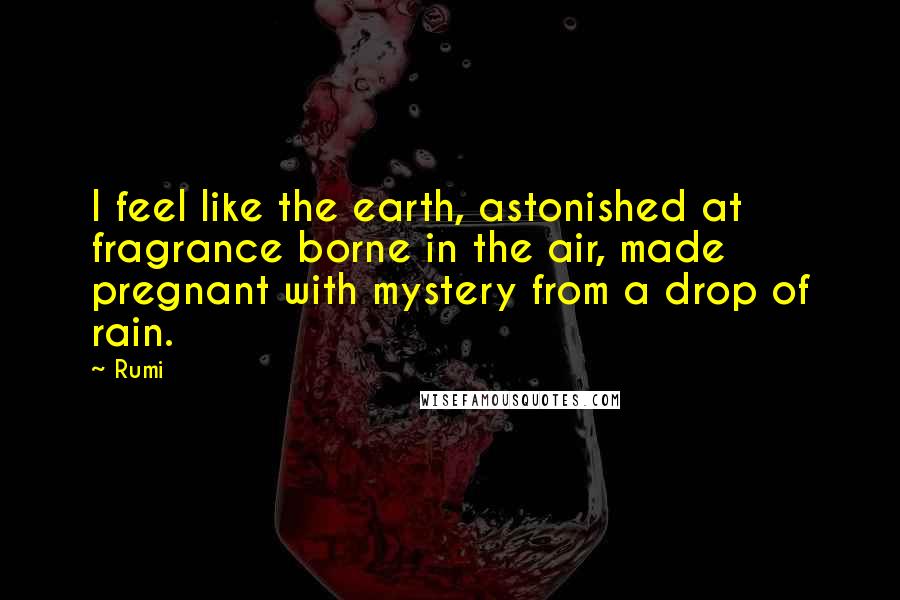 Rumi Quotes: I feel like the earth, astonished at fragrance borne in the air, made pregnant with mystery from a drop of rain.