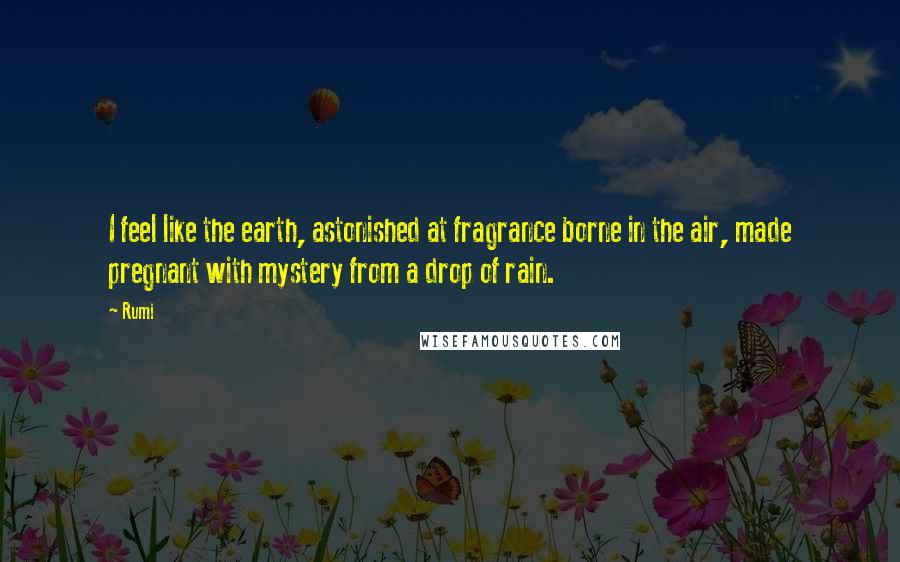 Rumi Quotes: I feel like the earth, astonished at fragrance borne in the air, made pregnant with mystery from a drop of rain.